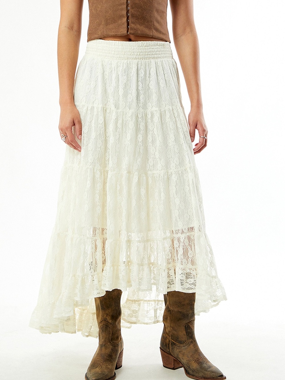 PacSun Cream Lace Tiered Maxi Skirt - Picture 2 of 8